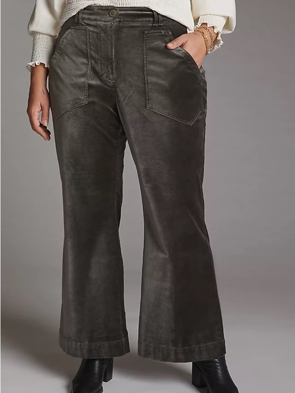 Maeve Olive Green Velvet Bootcut Pants- sz 8